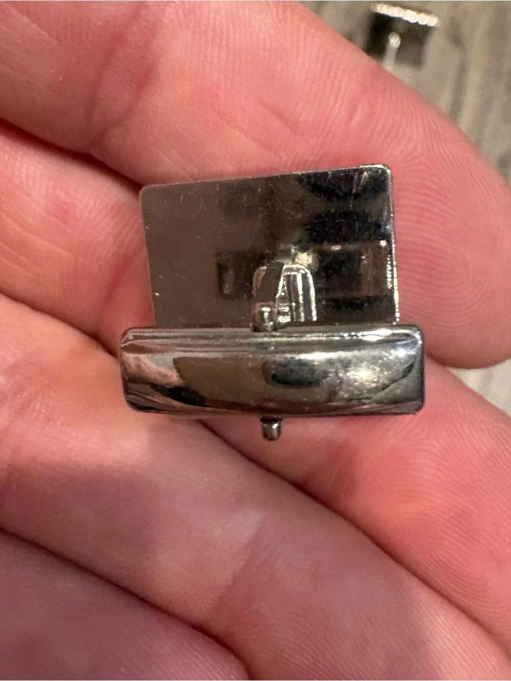 Silver Tone Cuff Links With Large Square Black/ White Swirl Inlay Stone